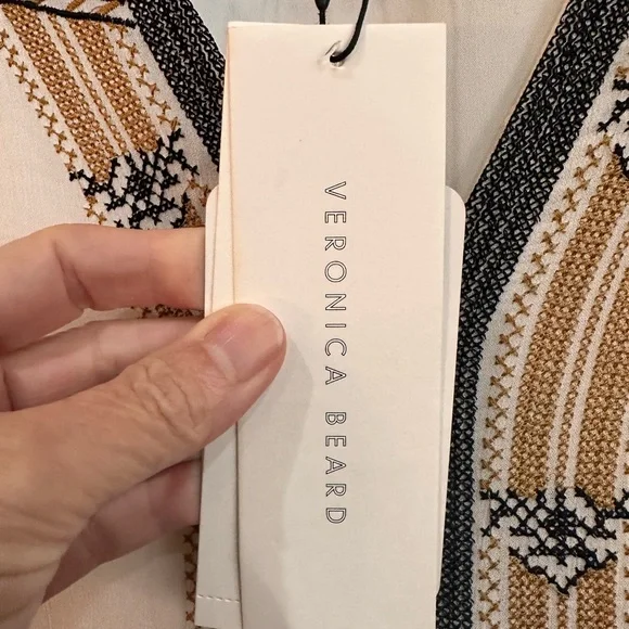 Veronica Beard Cream and Brown Patterned Long Sleeve Dress NWT Size 14 - Picture 4 of 7